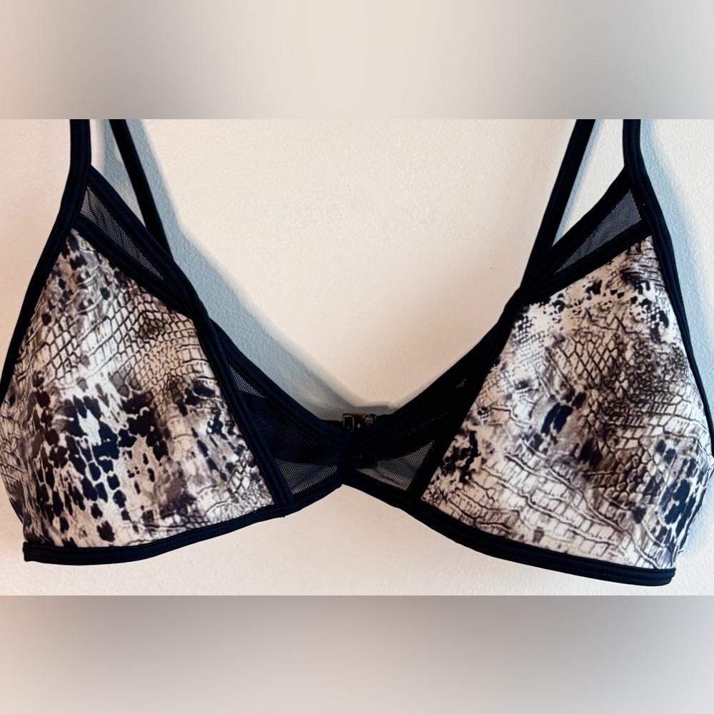 Snake Print Strappy Bralette M Mesh Cutout Cage Bra Y2K Grunge Festival Bikini